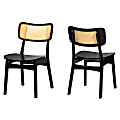 Baxton Studio Tafari Mid-Century Modern Wood and Rattan Dining Chairs, Dark Brown, Set Of 2 Chairs