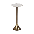 Kate and Laurel Sanzo Iron Round Drink Table, 23"H x 10"W x 10"D, Scallopped White Marble/Brass 1 thumbnail image