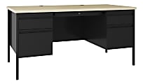 Lorell® Fortress 60"W Double-Pedestal Teacher's Computer Desk, Black Maple