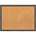 Amanti Art Non-Magnetic Cork Bulletin Board, 30" x 22", Natural, Pinstripe Plank Gray Thin Plastic Frame