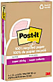 Post-it 100% Recycled Paper Lined Super Sticky Notes, 180 Total Notes, Pack Of 4 Pads, 4” x 6”, Wanderlust Pastels, 45 Notes Per Pad