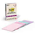 Post-it 100% Recycled Paper Lined Super Sticky Notes, 180 Total Notes, Pack Of 4 Pads, 4” x 6”, Wanderlust Pastels, 45 Notes Per Pad