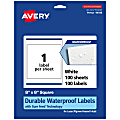 Avery® Waterproof Permanent Labels With Sure Feed®, 94108-WMF100, Square, 8" x 8", White, Pack Of 100