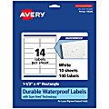 Avery® Waterproof Permanent Labels With Sure Feed®, 94206-WMF10, Rectangle, 1-1/3" x 4", White, Pack Of 140