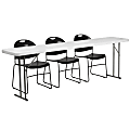 Flash Furniture Plastic Folding Training Table with 3 Plastic Stack Chairs, 29"H x 96"W x 18"D, Black/White