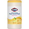 Clorox Paper Towel Wipes, 6-5/8" x 8-1/4", Lemon Verbena Scent, White, Canister Of 75 Wipes 1 thumbnail image