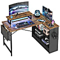 Bestier Open-Cabinet 43"W L-Shaped Gaming Computer Desk With Monitor Stand, RGB Light & Side Pocket, Rustic Brown