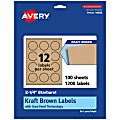 Avery® Kraft Permanent Labels With Sure Feed®, 94608-KMP100, Starburst, 2-1/4", Brown, Pack Of 1,200