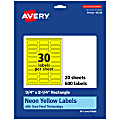 Avery® Print-To-The-Edge Labels With Sure Feed® Technology And Easy Peel®, 94216-NYP20, Rectangle, 3/4" x 2-1/4", Matte Neon Yellow, Pack of 600 1 thumbnail image