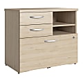 Bush Business Furniture Studio C 29-3/4"W x 16-15/16"D Lateral 3-Drawer Office Storage Cabinet With Drawers And Shelves, Natural Elm, Standard Delivery
