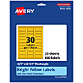 Avery® Print-To-The-Edge Labels With Sure Feed® Technology And Easy Peel®, 94216-BYP20, Rectangle, 3/4" x 2-1/4", Matte Bright Yellow, Pack of 600 1 thumbnail image