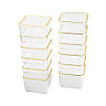 Martha Stewart Kerry Plastic Stackable Office Desk Drawer Organizers, 2"H x 3"W x 3"D, Clear/Gold Trim, Pack Of 12 Organizers