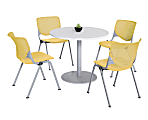 KFI Studios KOOL Round Pedestal Table With 4 Stacking Chairs, White/Yellow