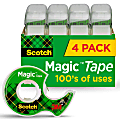 Scotch Magic Tape with Dispenser, Invisible, 3/4 in x 300 in, 4 Tape Rolls, Clear, Home Office and School Supplies