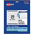 Avery® Waterproof Permanent Labels With Sure Feed®, 94106-WMF25, Square, 1-1/2" x 1-1/2", White, Pack Of 500 1 thumbnail image