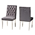 Baxton Studio Caspera Velvet Fabric And Metal Dining Accent Chair Set, Glam/Luxe Gray/Silver, Set Of 2 Chairs