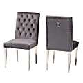 Baxton Studio Caspera Velvet Fabric And Metal Dining Accent Chair Set, Glam/Luxe Gray/Silver, Set Of 2 Chairs 1 thumbnail image