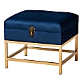 Baxton Studio Aliana Storage Ottoman, 13”H x 15-3/4”W x 13-7/16”D, Navy Blue/Gold 1 thumbnail image