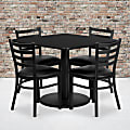 Flash Furniture Square Laminate Table Set With Round Base And 4 Ladder Back Metal Chairs, 30"H x 36"W x 36"D, Black