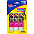 Avery® Glue Stick, Washable, Nontoxic, 0.26 oz., 3 Permanent Glue Sticks
