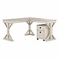 Bush® Furniture Homestead 60"W Farmhouse L-Shaped Desk With Mobile File Cabinet, Linen White Oak, Standard Delivery