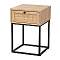 Baxton Studio Amelia Mid-Century Modern Transitional Wood And Rattan 1-Drawer End Table, 22-13/16”H x 15-3/4”W x 15-3/4”D, Natural Brown/Natural