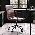 Martha Stewart Taytum Faux Leather Upholstered Mid-Back Executive Office Chair, Saddle Brown/Oil-Rubbed Bronze