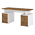 Bush Business Furniture Jamestown Desk With Drawers And Small Storage Cabinet, 60"W, Fresh Walnut/White, Standard Delivery