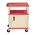 H. Wilson Plastic Utility Cart With Locking Cabinet, 34"H x 24"W x 18"D, Red