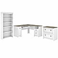 Bush Business Furniture Fairview 60"W L-Shaped Corner Desk With Lateral File Cabinet And 5-Shelf Bookcase, Shiplap Gray/Pure White, Standard Delivery 1 thumbnail image