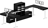 Bestar Viva Two 72W L-Shaped Standing Corner Desks With Dual Monitor Arms And Storage, Black, Standard Delivery 1 thumbnail image
