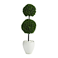Nearly Natural Boxwood Double Ball Topiary 4’H Artificial Tree With Planter, 48”H x 10”W x 10”D, Green/White