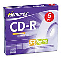 Memorex 52x CD-R Media - 700MB - 120mm Standard - 5 Pack Slim Jewel Case 1 thumbnail image