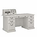 Bush Furniture Saratoga 66"W Executive Desk With Drawers And Desktop Organizers, Linen White Oak, Standard Delivery