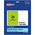Avery® Print-To-The-Edge Labels With Sure Feed® Technology And Easy Peel® Label Feature, 94053-BGP80, Oval, 1" x 2", Matte Bright Green, Pack of 1920 1 thumbnail image