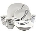 Gibson Curvation 16-Piece Soft Square Dinnerware Set, White