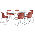 KFI Studios Dailey Table Set With 6 Sled Chairs, White/Gray Table/Coral Chairs
