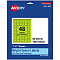 Avery® Print-To-The-Edge Labels With Sure Feed® Technology And Easy Peel®, 94103-BGP40, Square, 1" x 1", Matte Bright Green, Pack of 1920 1 thumbnail image