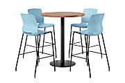 KFI Studios Proof Bistro Round Pedestal Table With Imme Barstools, 4 Barstools, 42", River Cherry/Black/Sky Blue Stools
