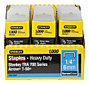 Stanley SharpShooter Heavy-Duty 1/4" Staples - Heavy Duty - 1/4" - 1/4" Leg - 3/8" Crown - Insulated - Silver - 1000 / Box