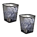 Mind Reader Metal Trash Can Square Waste Paper Basket, 12 1/4"H x 9 3/4"W x 9 3/4"D, Black Set of 2