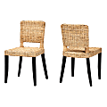 bali & pari Dermot Modern Bohemian Wood/Rattan Dining Chairs, Natural/Dark Brown, Set Of 2 Chairs