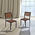 Flash Furniture Lark Outdoor Faux Teak Poly Slat Armless Side Chairs, Teak/Black, Set Of 2 Chairs