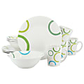 Gibson Home Green Loops 12-Piece Round Fine Ceramic Dinnerware Set, White 1 thumbnail image