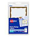 Avery® Name Tags, 05146, 2-1/3" x 3-3/8", White With Gold Border, 100 Removable Name Badges