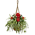 Nearly Natural 31"H Hibiscus & Spider Artificial Plant With Hanging Basket, 31"H x 30"W x 30"D, Red/Brown