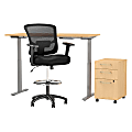 Move 60 Series by Bush Business Furniture 60"W Height Adjustable Standing Desk With Storage And Drafting Chair, Natural Maple, Premium Installation