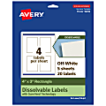 Avery® Print-to-the-Edge Dissolvable Labels With Sure Feed® Technology, 94252-DWMP5, Rectangle, 4"x3", Matte Off-White, Pack Of 20 1 thumbnail image