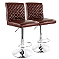 Elama Adjustable Tufted Faux Leather Bar Stools, Cherry/Silver, Set Of 2 Stools