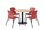 KFI Studios Midtown Pedestal Round Standard Height Table Set With Imme Armless Chairs, 31-3/4”H x 22”W x 19-3/4”D, Maple Top/Black Base/Light Gray Chairs